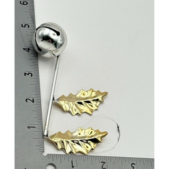 Dept 56 Music Note Bell Christmas Tree Ornament Silver Gold Tone Holly Leaf - Picture 2 of 6